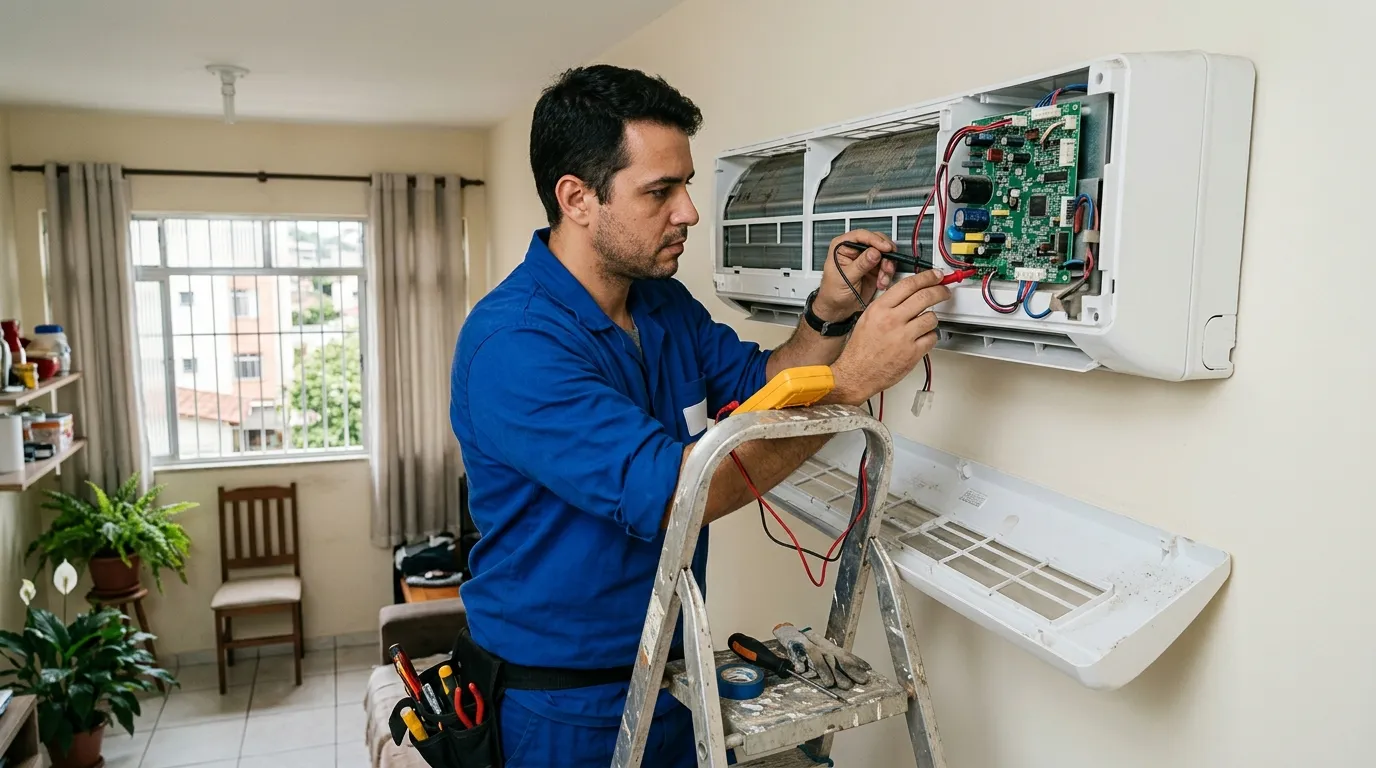 Técnico realizando conserto de ar condicionado em Belém em em Batista Campos, Belém-PA